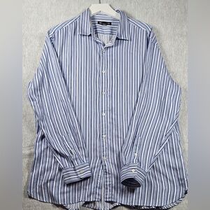 Michael Kors Men's Navy and White Striped Shirt XXL long sleeve